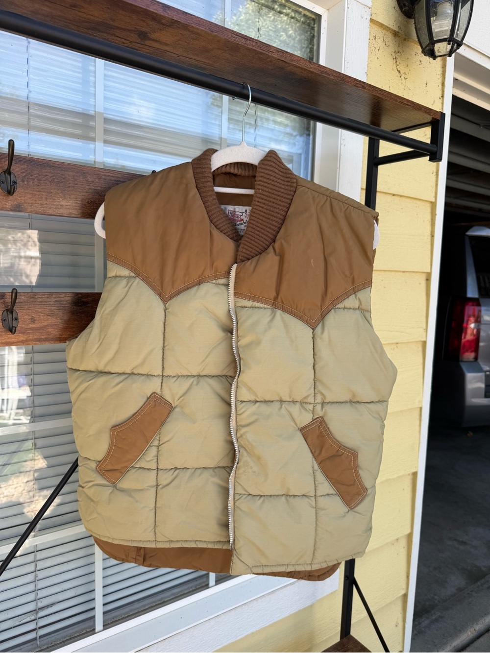 Vintage Quilted Two-Tone Tan/Brown Puffer Vest